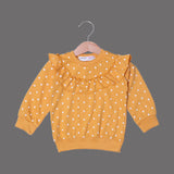 MUSTARD FRIL SWEATSHIRT & TROUSER "HEARTS" PRINTED TERRY FABRIC WINTER SUIT