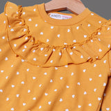 MUSTARD FRIL SWEATSHIRT & TROUSER "HEARTS" PRINTED TERRY FABRIC WINTER SUIT