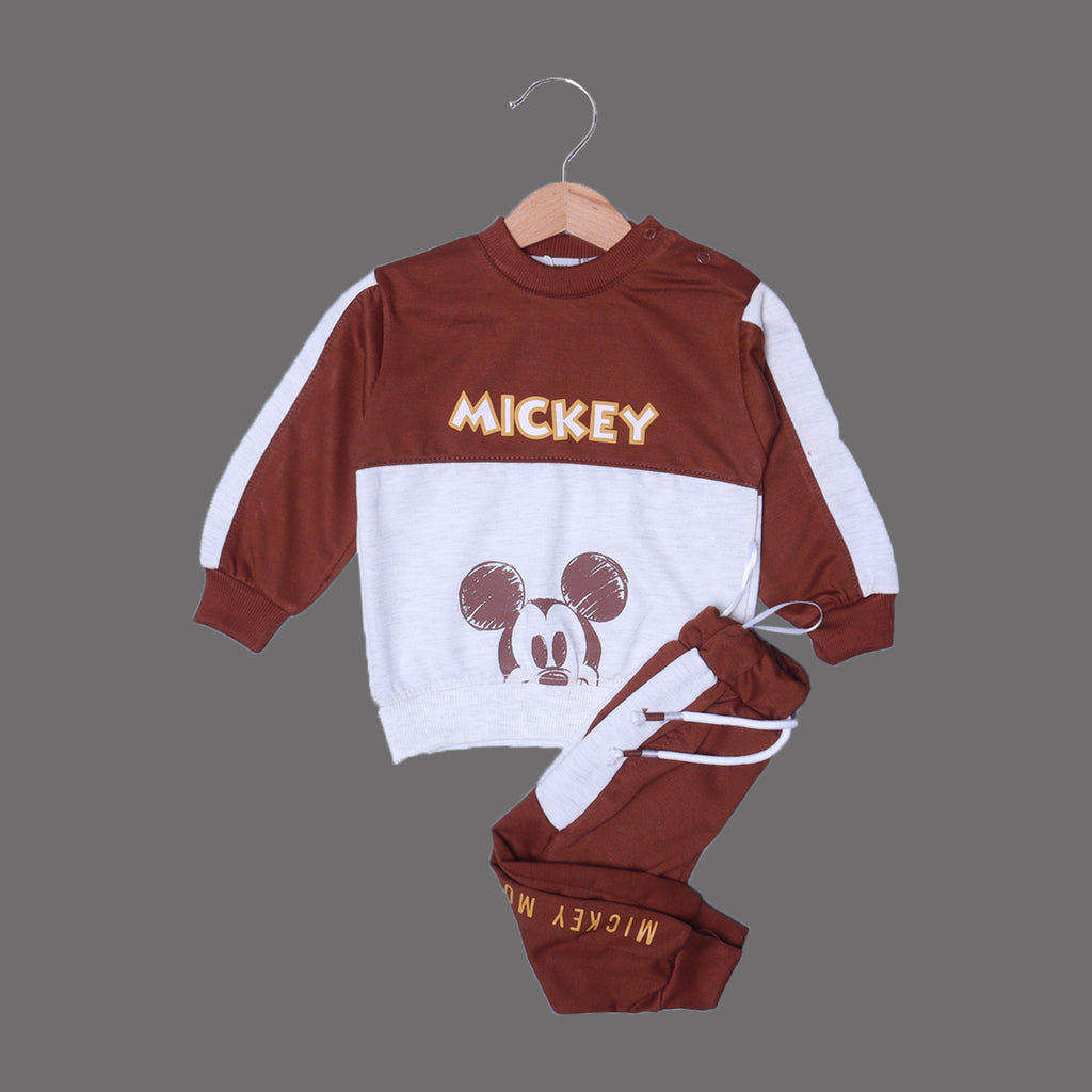 BROWN & GREY "MICKEY" PRINTED TERRY FABRIC WINTER SUIT