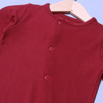 Load image into Gallery viewer, MAROON PLAIN RIBBED FABRIC POWER STRETCH FULL BODY FULL SLEEVES ROMPER
