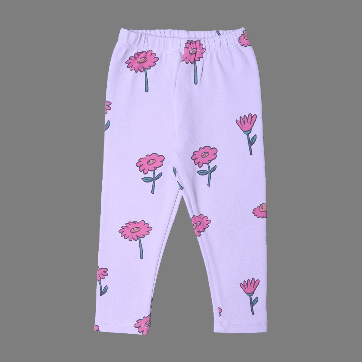 PURPLE WITH PINK FLOWERS PRINTED RIBBED FABRIC PAJAMA TROUSER Secondary image
