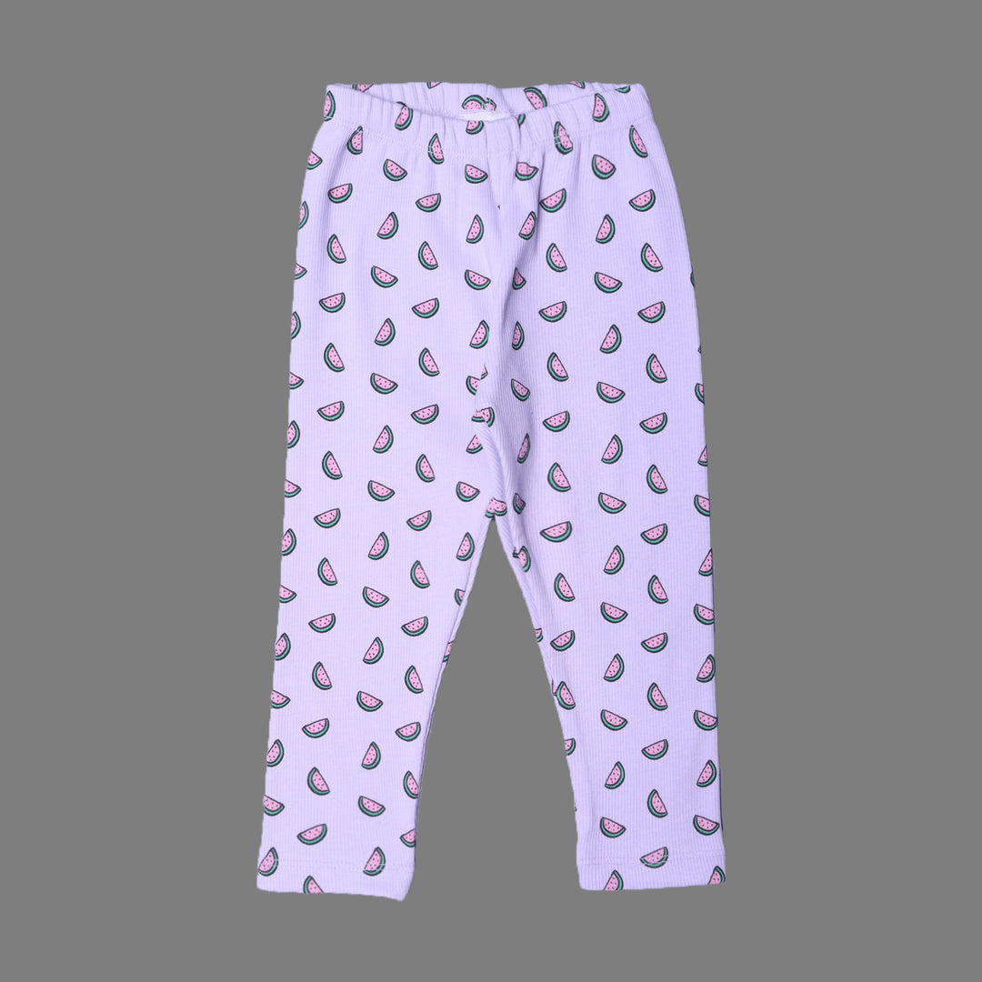 PURPLE WITH WATERMELON PRINTED RIBBED FABRIC PAJAMA TROUSER