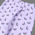 PURPLE WITH WATERMELON PRINTED RIBBED FABRIC PAJAMA TROUSER