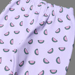 Load image into Gallery viewer, PURPLE WITH WATERMELON PRINTED RIBBED FABRIC PAJAMA TROUSER
