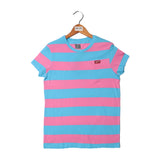 NEW LIGHT BLUE & PURPLE BIG STRIPES HALF SLEEVES T-SHIRT FOR GIRLS