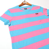NEW LIGHT BLUE & PURPLE BIG STRIPES HALF SLEEVES T-SHIRT FOR GIRLS