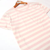 NEW WHITE WITH LIGHT PINK STRIPES & POCKET HALF SLEEVES T-SHIRT FOR GIRLS