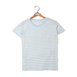 NEW WHITE WITH LIGHT BLUE STRIPES & POCKET HALF SLEEVES T-SHIRT FOR GIRLS