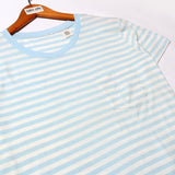 NEW WHITE WITH LIGHT BLUE STRIPES & POCKET HALF SLEEVES T-SHIRT FOR GIRLS