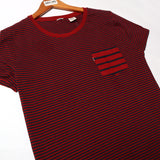 NEW MAROON WITH NAVY BLUE STRIPES & POCKET HALF SLEEVES T-SHIRT FOR GIRLS