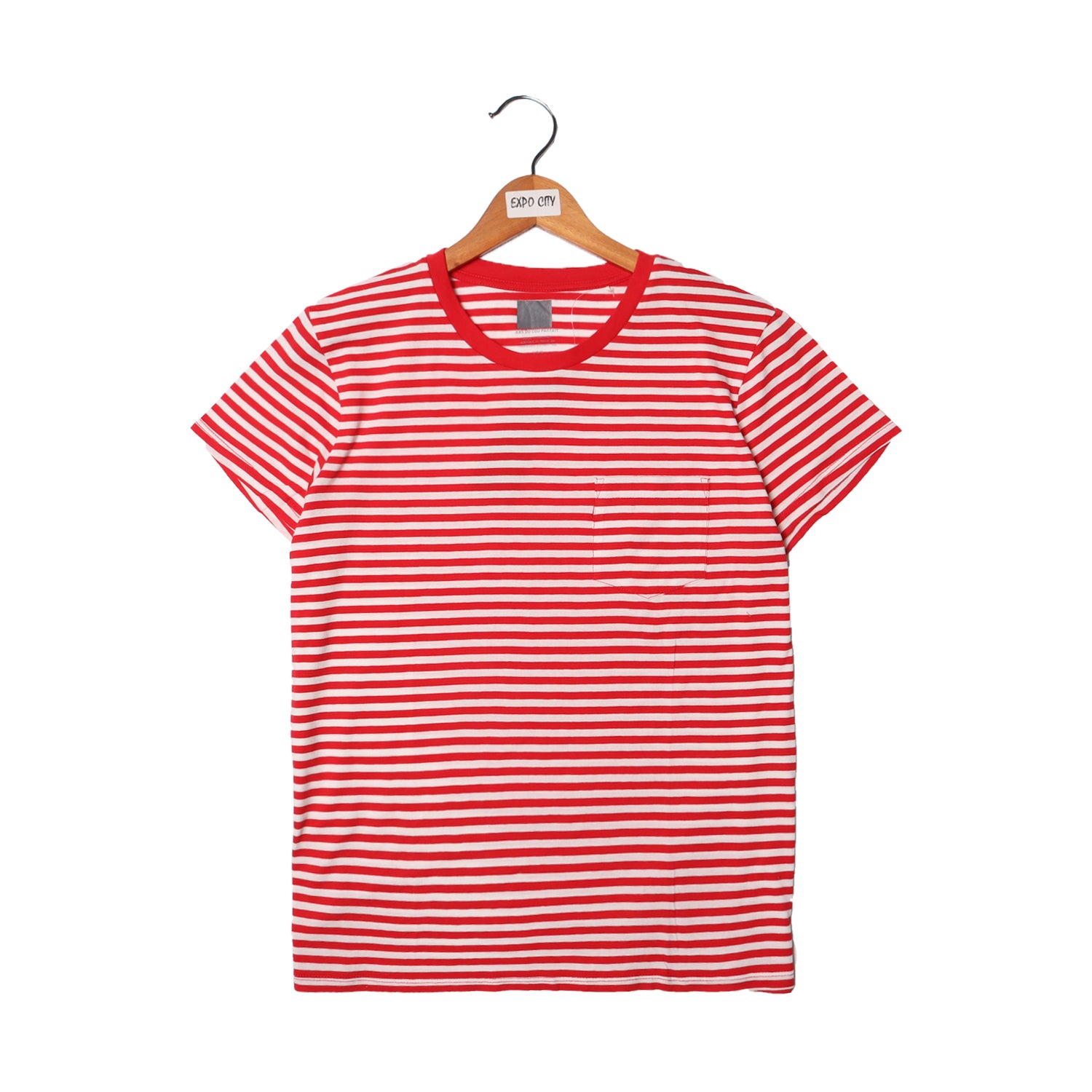 NEW WHITE WITH RED STRIPES & POCKET HALF SLEEVES T-SHIRT FOR GIRLS