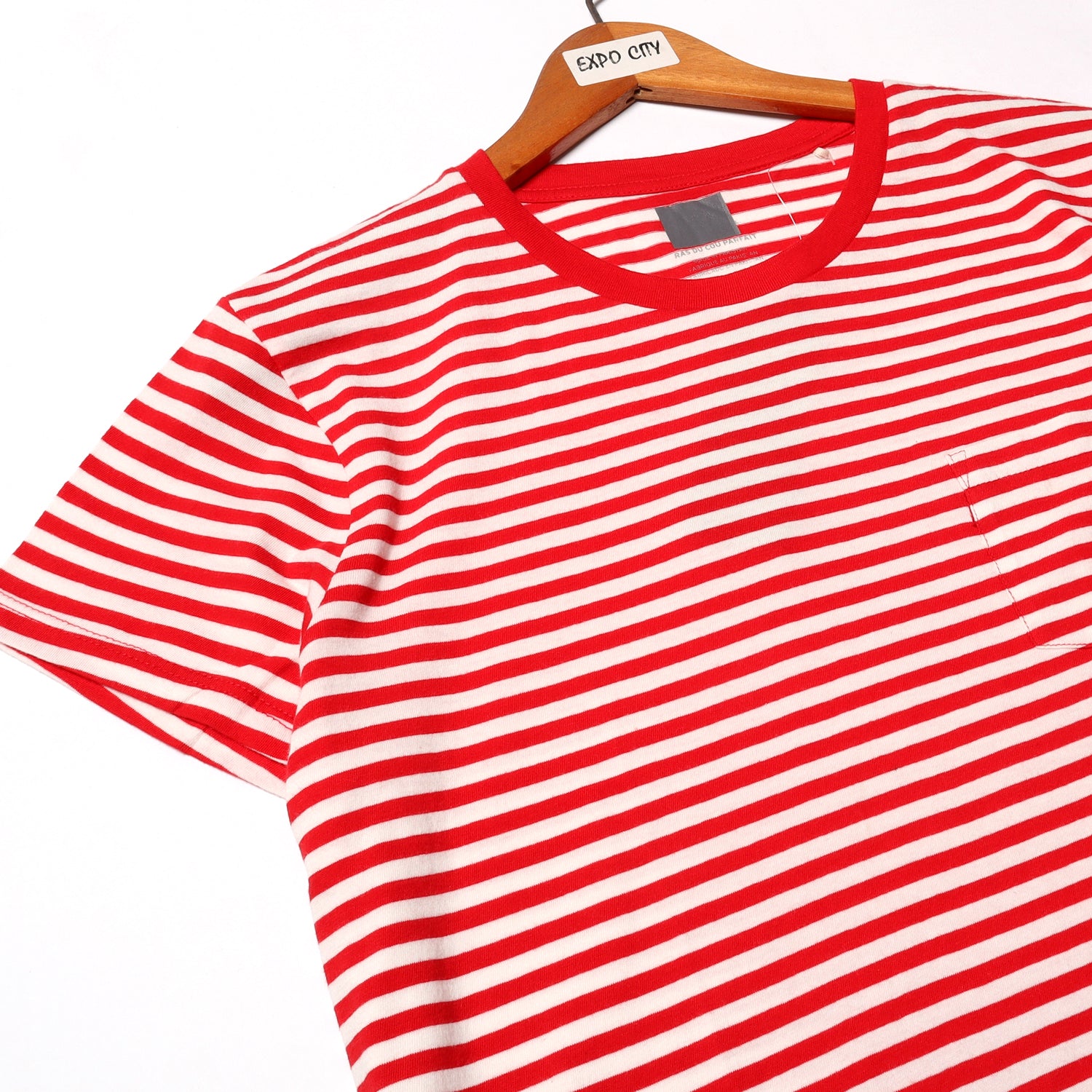NEW WHITE WITH RED STRIPES & POCKET HALF SLEEVES T-SHIRT FOR GIRLS