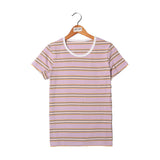 NEW PURPLE WITH MULTI STRIPES HALF SLEEVES T-SHIRT FOR GIRLS