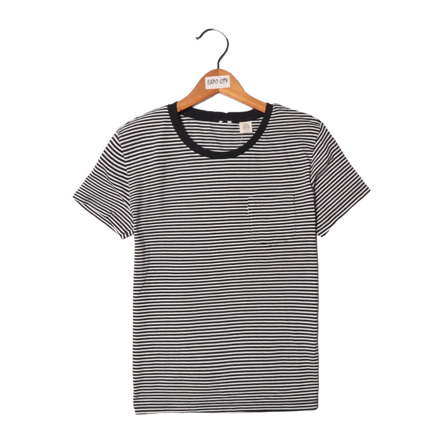 NEW WHITE WITH BLACK THIN STRIPES & POCKET HALF SLEEVES T-SHIRT FOR GIRLS