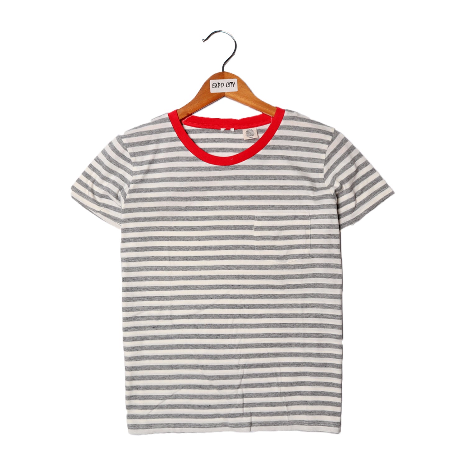 NEW WHITE WITH GREY STRIPES & POCKET HALF SLEEVES T-SHIRT FOR GIRLS