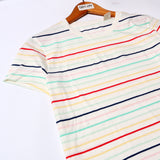 NEW WHITE WITH RED & BLUE THIN STRIPES HALF SLEEVES T-SHIRT FOR GIRLS