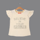 LIME YELLOW BELIEVE IN YOUR SELFIE PRINTED T-SHIRT FOR GIRLS