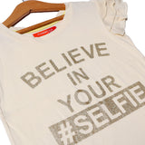LIME YELLOW BELIEVE IN YOUR SELFIE PRINTED T-SHIRT FOR GIRLS