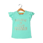 Load image into Gallery viewer, SEA GREEN BELIEVE IN YOUR SELFIE PRINTED T-SHIRT FOR GIRLS
