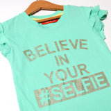 SEA GREEN BELIEVE IN YOUR SELFIE PRINTED T-SHIRT FOR GIRLS