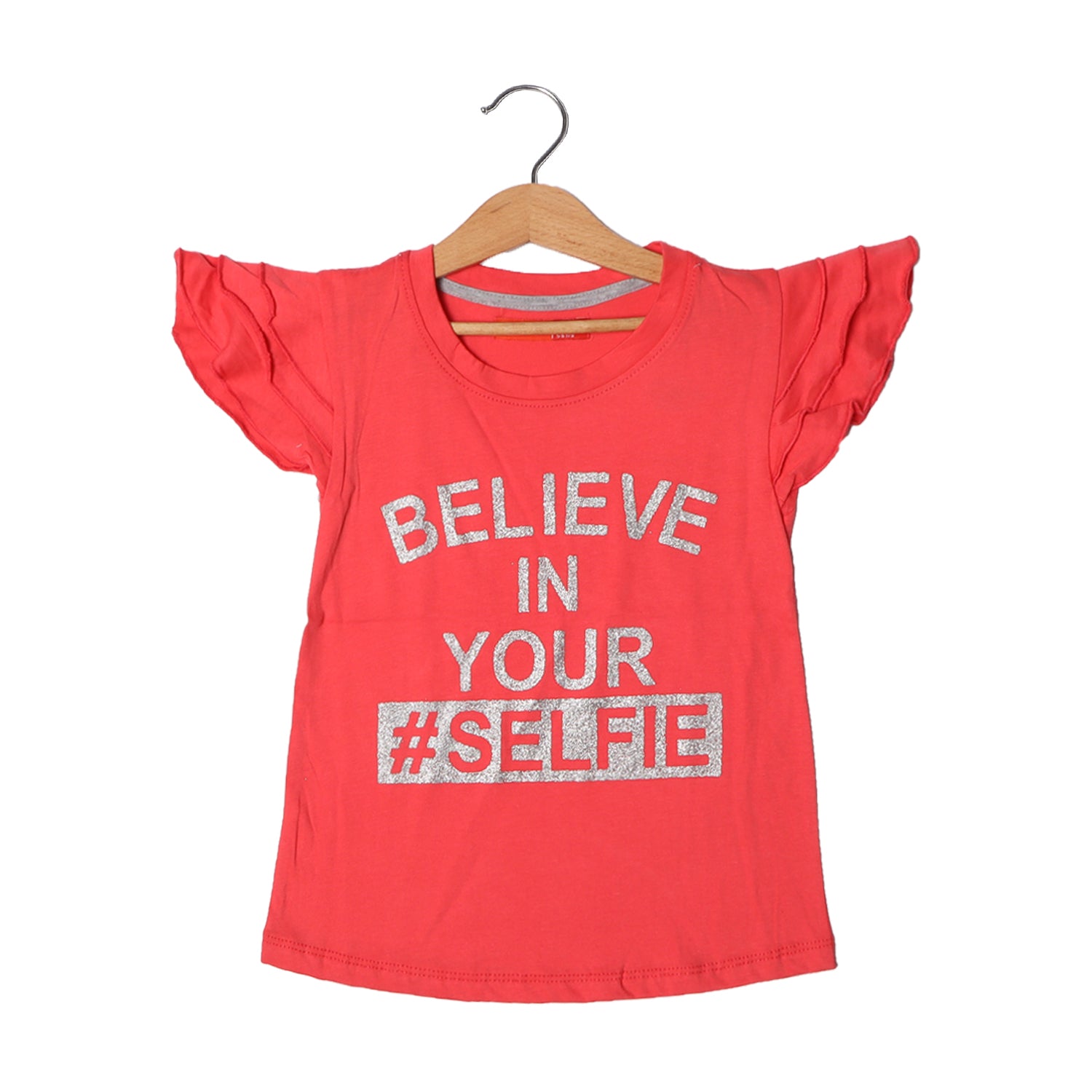 WATERMELON RED BELIEVE IN YOUR SELFIE PRINTED T-SHIRT FOR GIRLS Main image