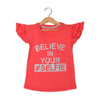 WATERMELON RED BELIEVE IN YOUR SELFIE PRINTED T-SHIRT FOR GIRLS
