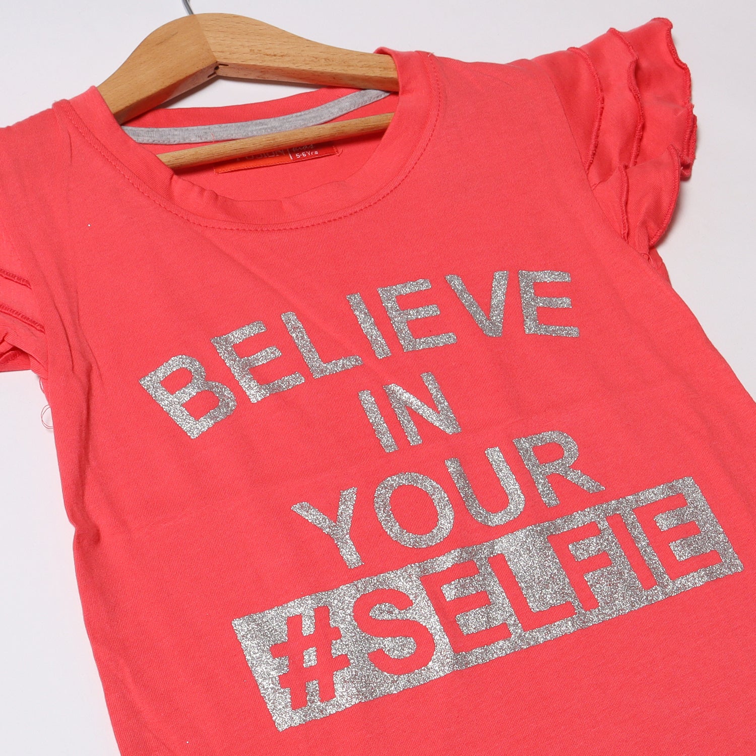 WATERMELON RED BELIEVE IN YOUR SELFIE PRINTED T-SHIRT FOR GIRLS
