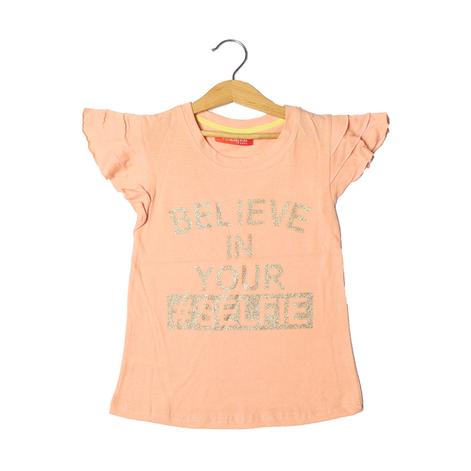 PEACH BELIEVE IN YOUR SELFIE PRINTED T-SHIRT FOR GIRLS Main image