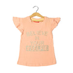 Load image into Gallery viewer, PEACH BELIEVE IN YOUR SELFIE PRINTED T-SHIRT FOR GIRLS
