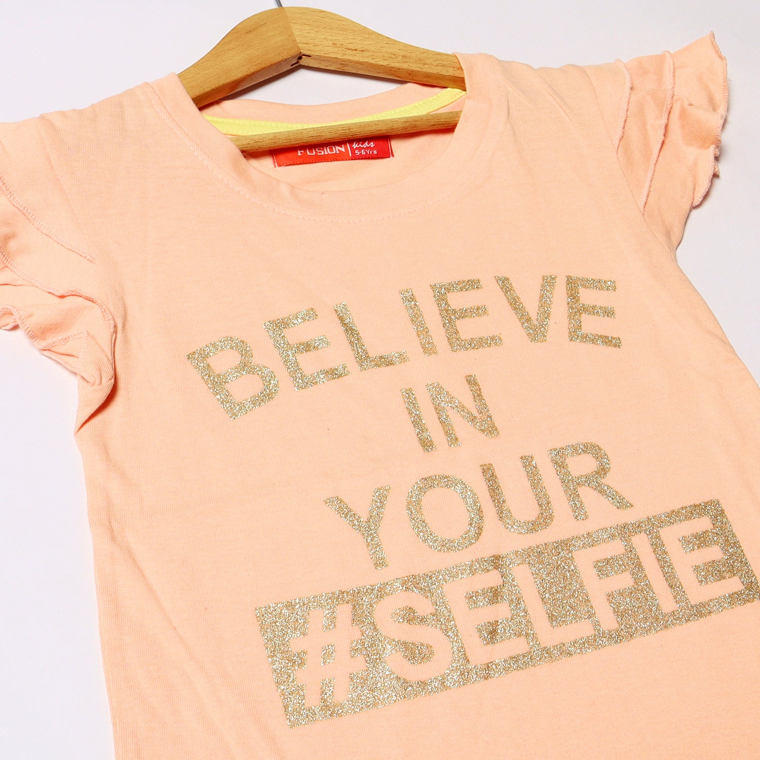 PEACH BELIEVE IN YOUR SELFIE PRINTED T-SHIRT FOR GIRLS Secondary image
