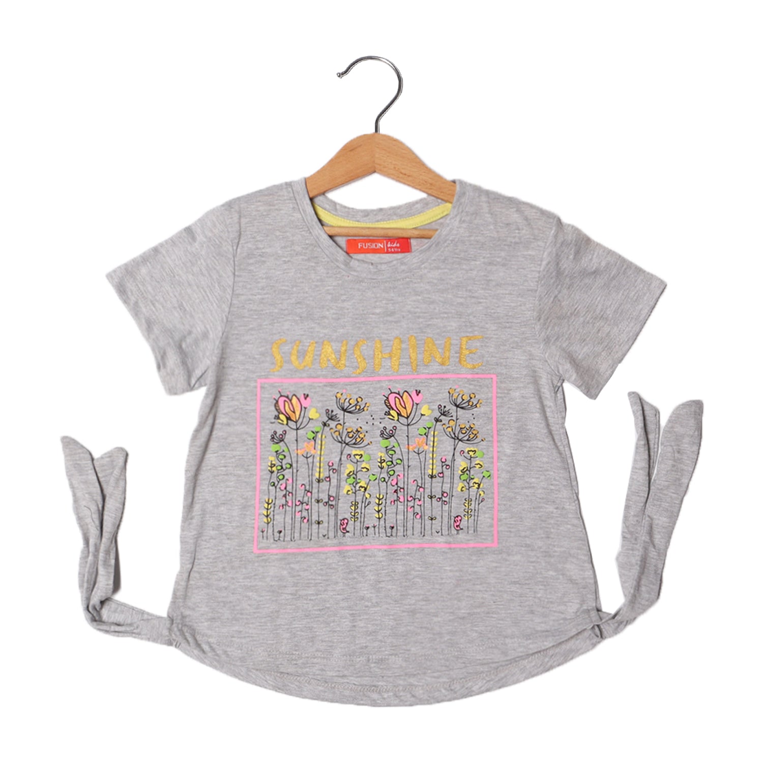 HAZEL GREY SUNSHINE FLOWERS PRINTED T-SHIRT FOR GIRLS Main image