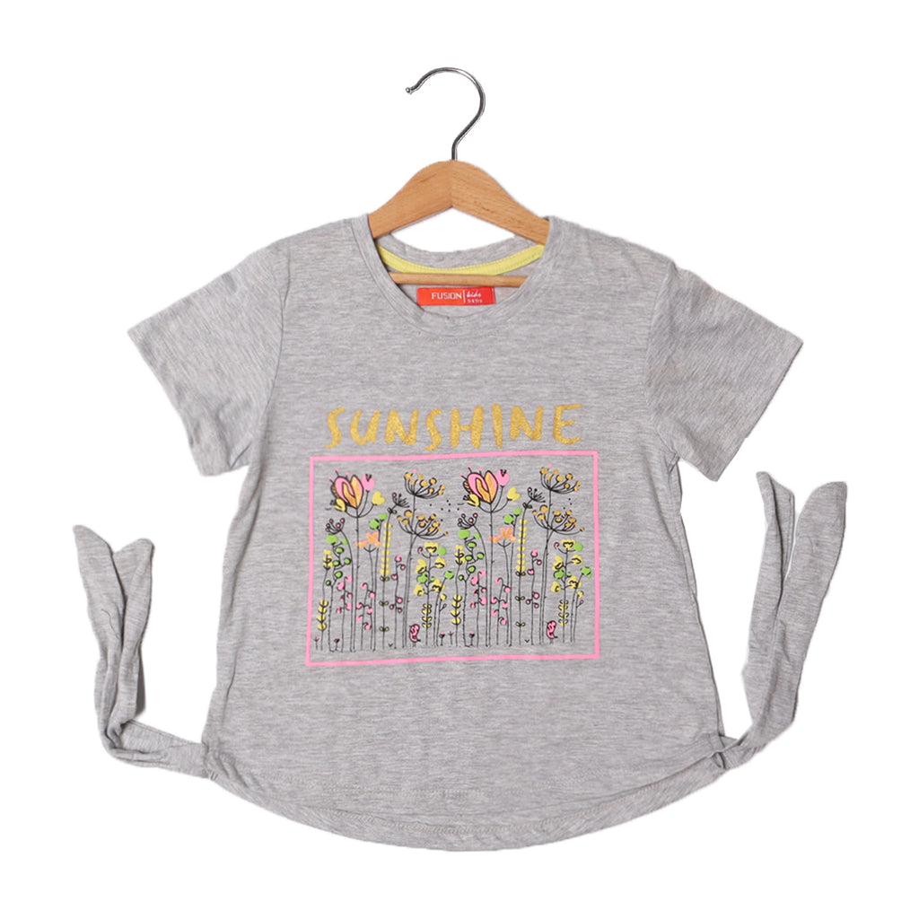 HAZEL GREY SUNSHINE FLOWERS PRINTED T-SHIRT FOR GIRLS