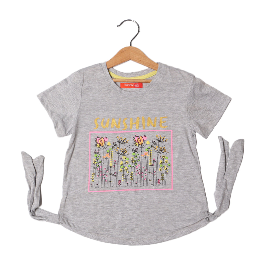 HAZEL GREY SUNSHINE FLOWERS PRINTED T-SHIRT FOR GIRLS