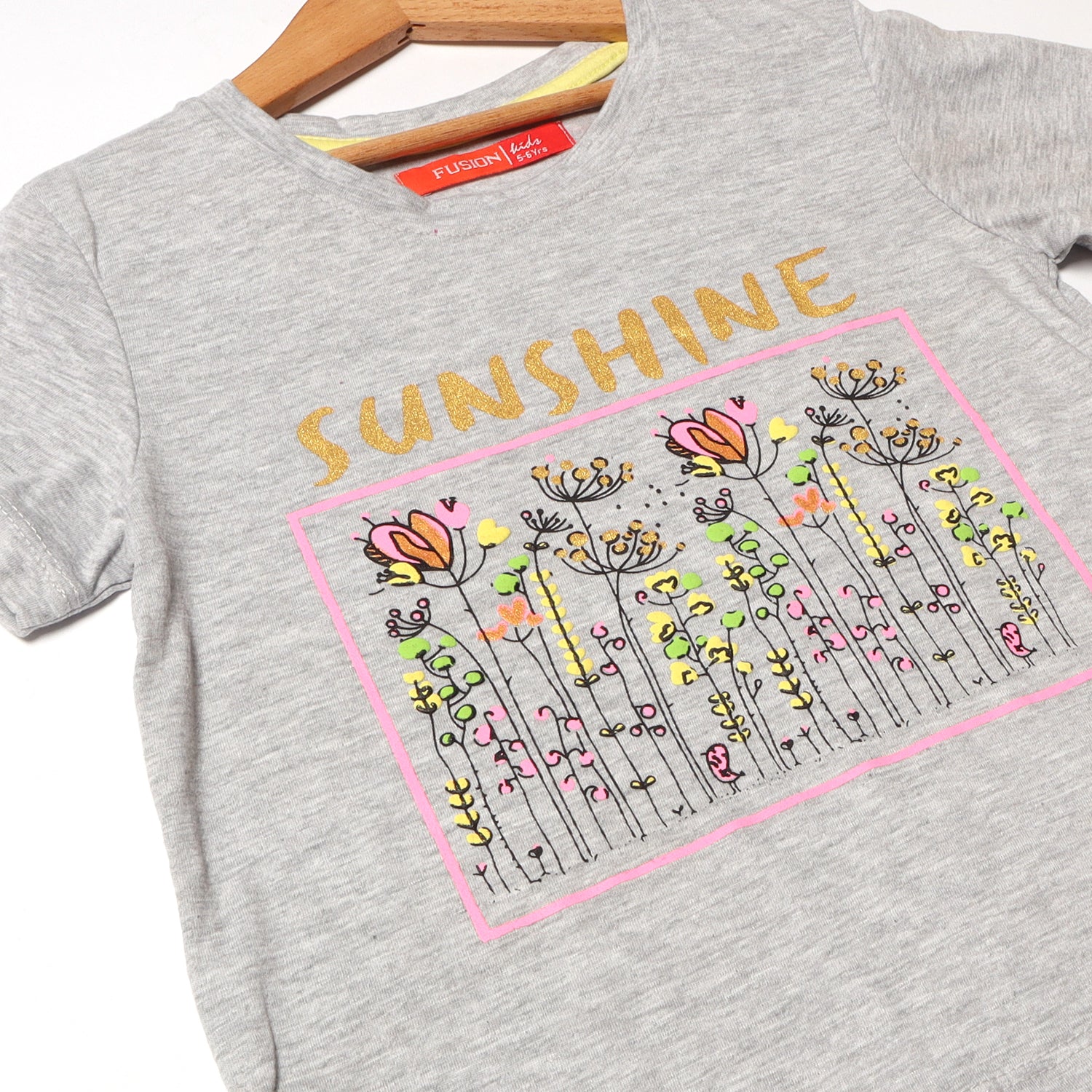 HAZEL GREY SUNSHINE FLOWERS PRINTED T-SHIRT FOR GIRLS Secondary image