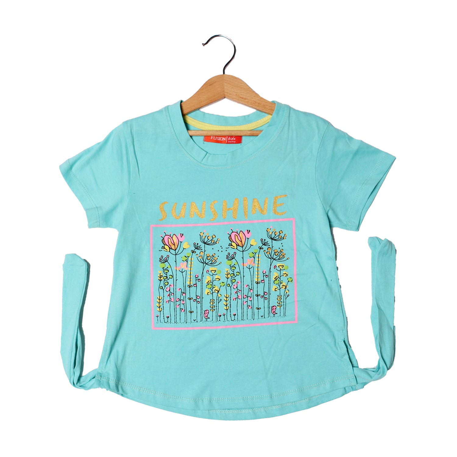 SKY BLUE SUNSHINE FLOWERS PRINTED T-SHIRT FOR GIRLS