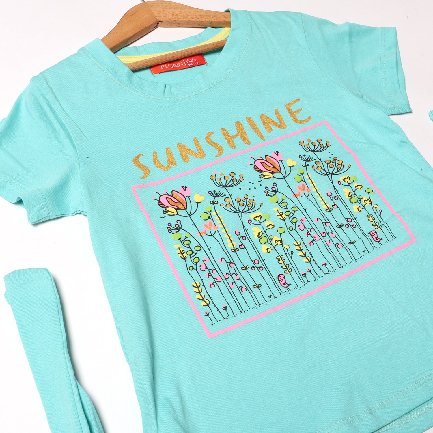 SKY BLUE SUNSHINE FLOWERS PRINTED T-SHIRT FOR GIRLS