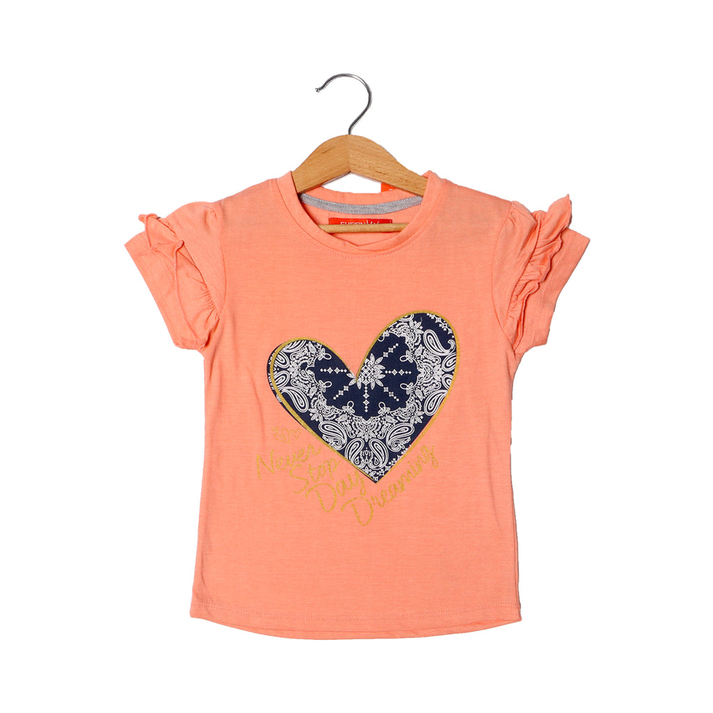 PEACH NEVER STOP DAY DREAMING PRINTED T-SHIRT FOR GIRLS