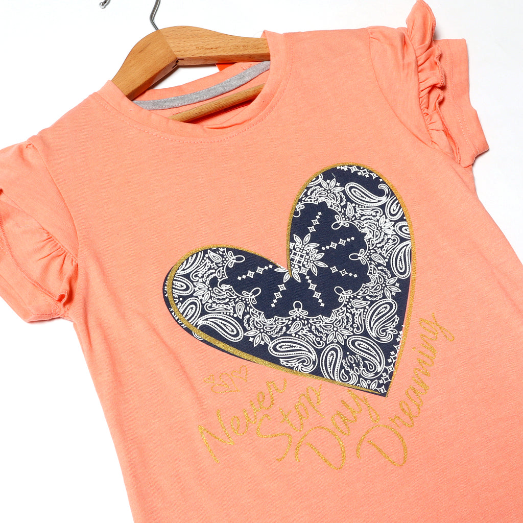 PEACH NEVER STOP DAY DREAMING PRINTED T-SHIRT FOR GIRLS