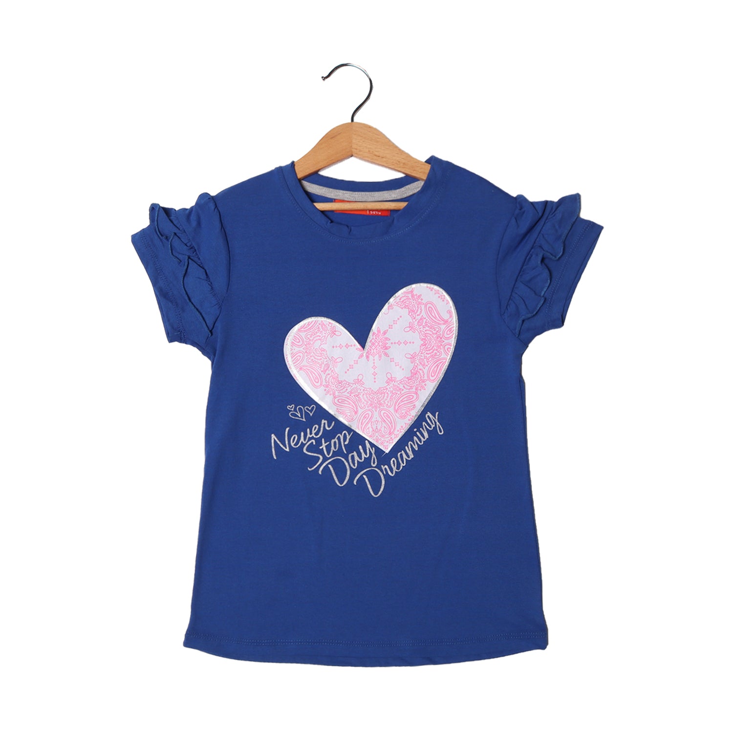 ROYAL BLUE NEVER STOP DAY DREAMING PRINTED T-SHIRT FOR GIRLS