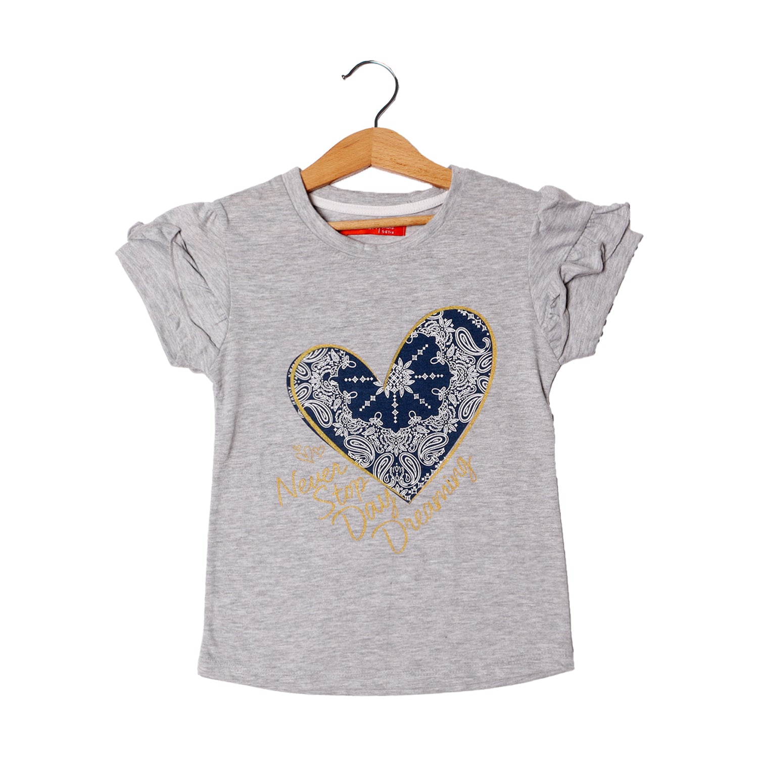 GREY NEVER STOP DAY DREAMING PRINTED T-SHIRT FOR GIRLS