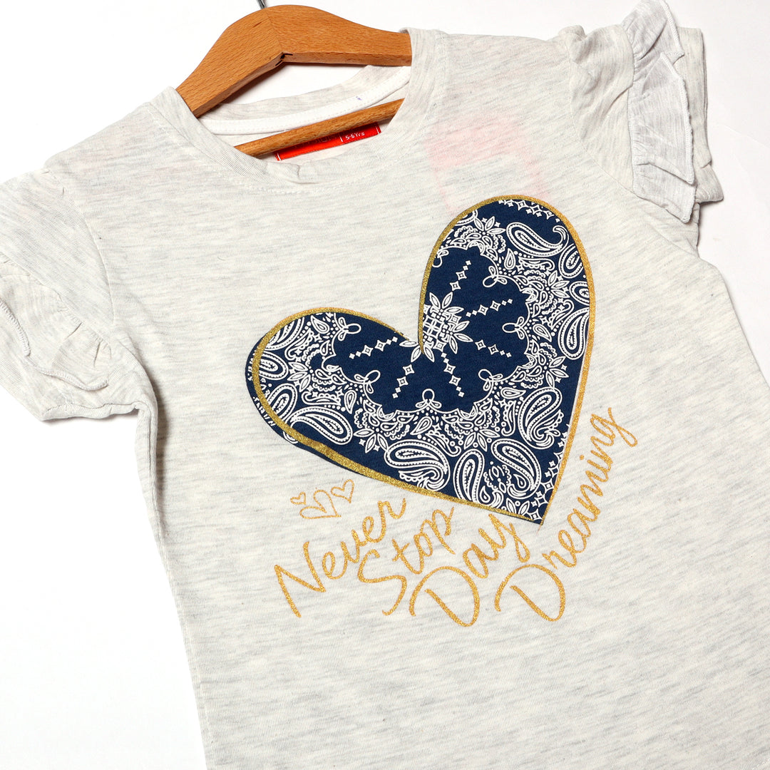OFF WHITE NEVER STOP DAY DREAMING PRINTED T-SHIRT FOR GIRLS