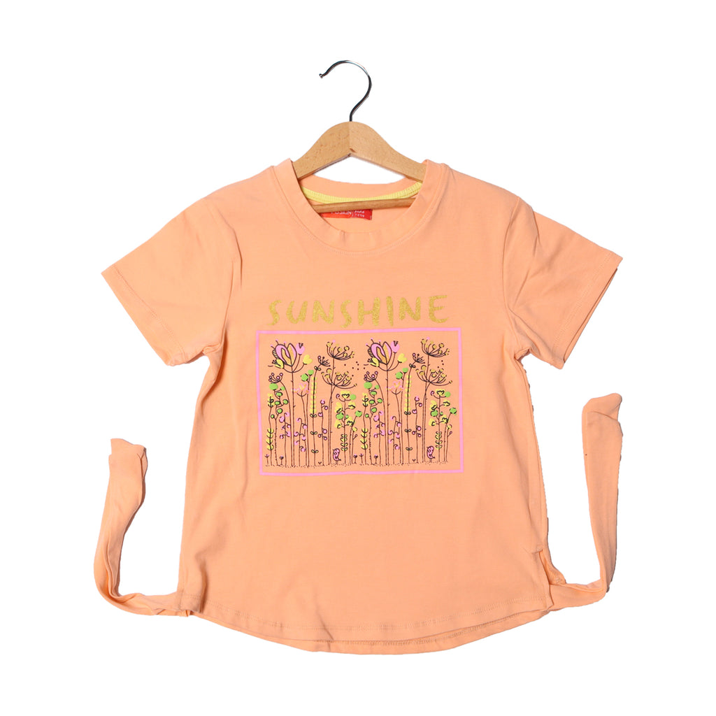 PEACH SUNSHINE FLOWERS PRINTED T-SHIRT FOR GIRLS