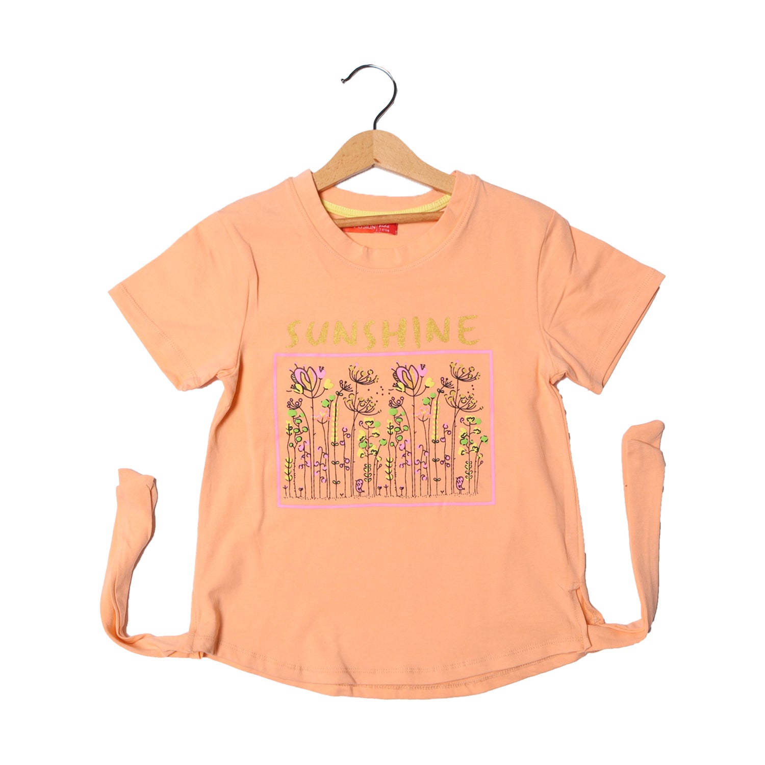 PEACH SUNSHINE FLOWERS PRINTED T-SHIRT FOR GIRLS