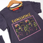 DULL BLUE SUNSHINE FLOWERS PRINTED T-SHIRT FOR GIRLS