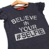 BLUE BELIEVE IN YOUR SELFIE PRINTED T-SHIRT FOR GIRLS