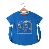 ROYAL BLUE SUNSHINE FLOWERS PRINTED T-SHIRT FOR GIRLS