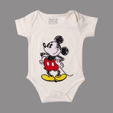 WHITE MICKEY MOUSE PRINTED HALF BODY HALF SLEEVES ROMPER