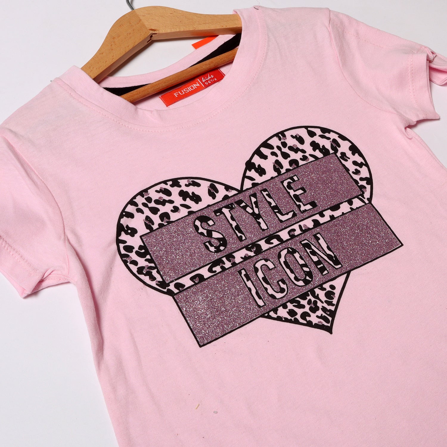 LIGHT PINK HEART STYLE ICON PRINTED T-SHIRT FOR GIRLS