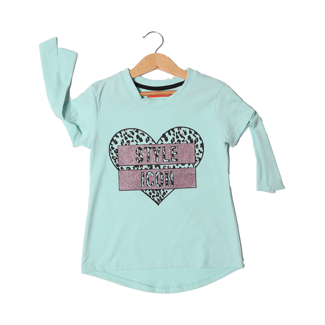 SKY BLUE HEART STYLE ICON PRINTED T-SHIRT FOR GIRLS