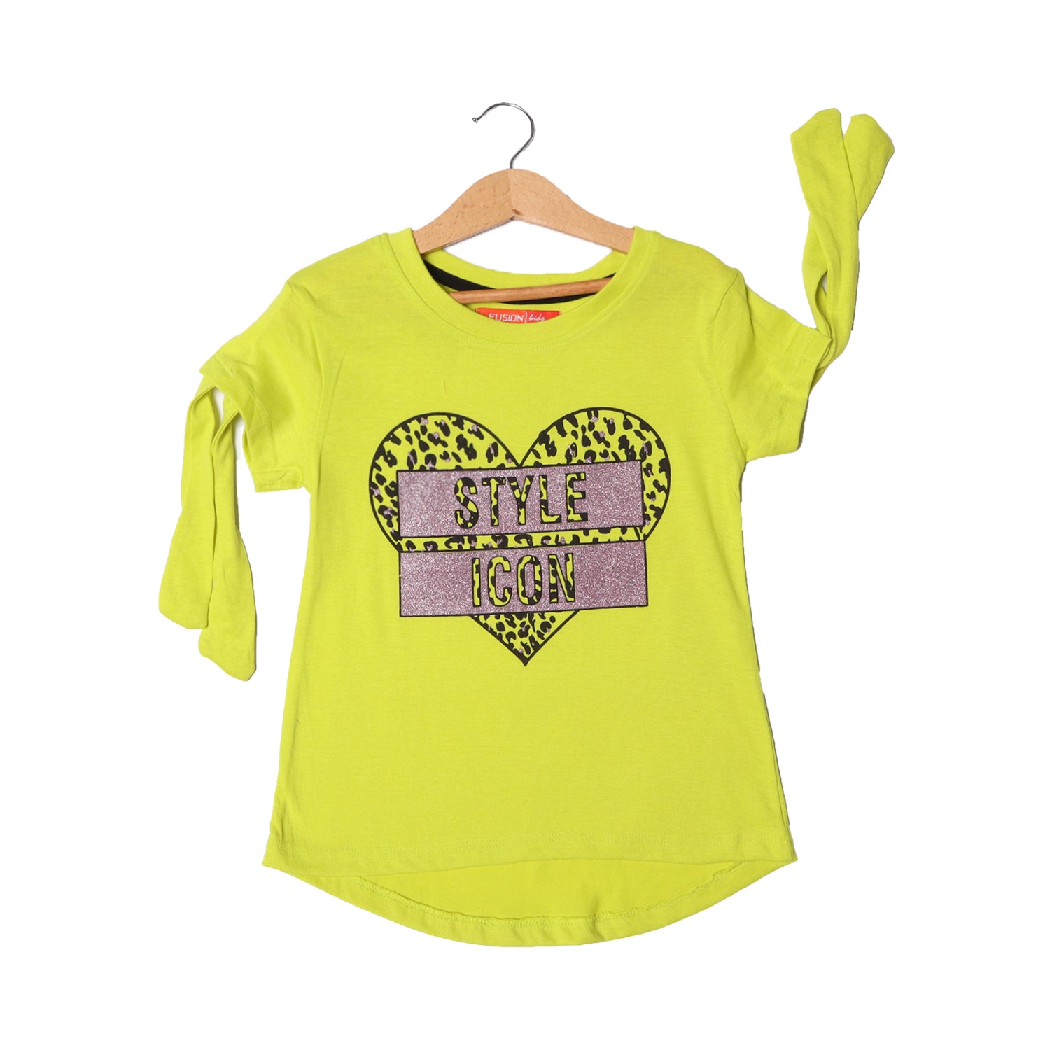 LIGHT GREEN HEART STYLE ICON PRINTED T-SHIRT FOR GIRLS